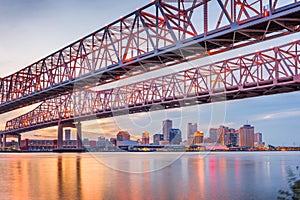 New Orleans, Louisiana, USA at Crescent City Connection Bridge over the Mississippi River