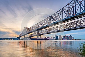 New Orleans, Louisiana, USA at Crescent City Connection Bridge over the Mississippi River