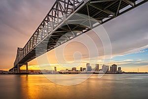 New Orleans, Louisiana, USA at Crescent City Connection Bridge over the Mississippi River