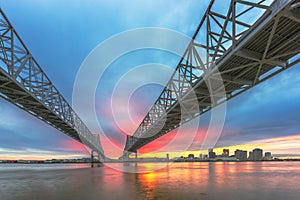 New Orleans, Louisiana, USA downtown city skyline on the Mississippi River