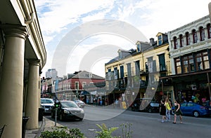 Old Bourbon Street, New Orleans, Louisiana. Old houses in the French Quarter of New Orleans