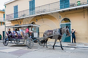 Horse riding crew. Tour of the streets of the French Quarter of New Orleans