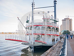 New Orleans, Louisiana, USA. December 2019.New Orleans paddle steamer in Mississippi river in New Orleans, Lousiana