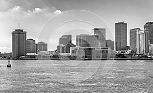 New Orleans skyline on a beautiful day from Mississippi river