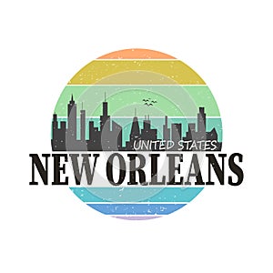 New Orleans Skyline Stamp Silhouette vector t-shirt logo design