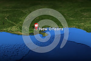 New Orleans, United States geotag with face mask, COVID-19 coronavirus disease quarantine related 3D rendering
