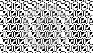 Geometric black and white pattern featuring interlocking shapes