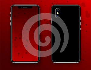 New phone front and black JPG drawing JPG format isolated on red background.