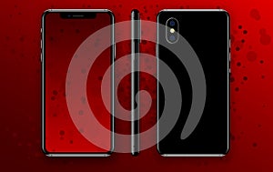 New phone X front and black and side drawing EPS format isolated on red background