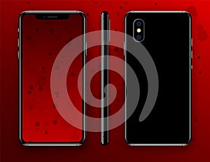 New phone front and black and side JPG drawing JPG format isolated on red background.