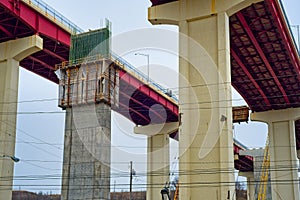 New pillars in freeway bridge construction