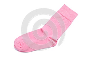 New pink sock isolated on white, top view