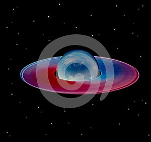 New planet with blue and red  ring photo