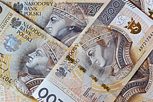 New Polish 200 zloty banknote close up, macro photo