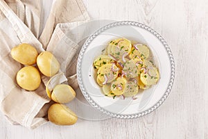 New potato salad with red onion and chive from above