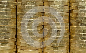 New Pounds Coins stacked