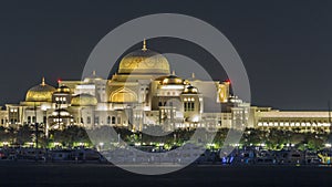 New Presidential Palace illuminated at night . Abu Dhabi, United Arab Emirates