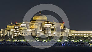 New Presidential Palace illuminated at night timelapse. Abu Dhabi, United Arab Emirates