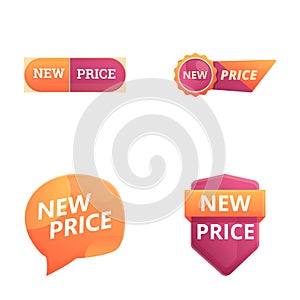 New price icons set cartoon vector. Best price web tag, banner and corner