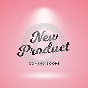 New product coming soon poster background design. Pink backdrop with spotlight vector illustration