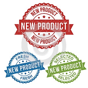 New product, fresh, selected, vector badge label stamp tag for product, marketing selling online shop or web e-commerce