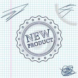 New product label, badge, seal, sticker, tag, stamp line sketch icon isolated on white background. Vector Illustration.