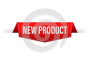 New product Red Label. Red Web Ribbon. Vector stock illustration.