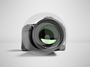 New professional zoom camera front view 3d render on gray background with shadow