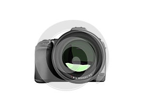 New professional zoom camera front view 3d render on white background no shadow