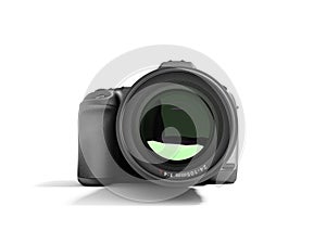 New professional zoom camera front view 3d render on white background with shadow