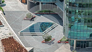 New promenade on gate avenue located in Dubai international financial center aerial timelapse.
