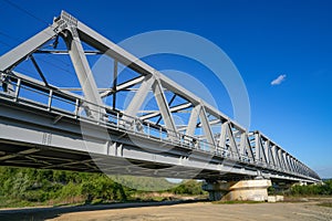 New railway bridge crossing Mures river. Arad county, Romania, Europe