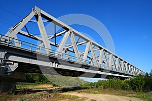 New railway bridge crossing Mures river. Arad county, Romania, Europe