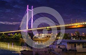 New Railway bridge, Sava River, Belgrade, Serbia, left bank by night