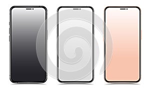New realistic smartphones set mockups isolated on white background