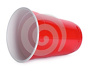 New red plastic cup on white background