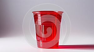 New red plastic cup on white background, Generative Ai