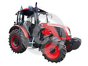 New red powerful tractor isolated over white