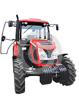 New red powerful tractor isolated over white