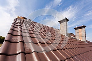 New red tiled Roof with chimneys.