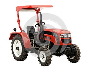 New red tractor isolated over white, with path
