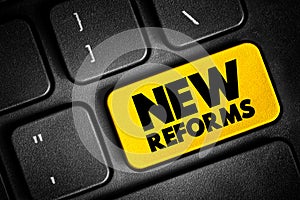 New Reforms text button on keyboard, concept background