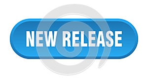 new release button. rounded sign on white background