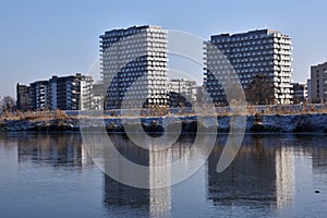 New residentail buildings with reflection in water