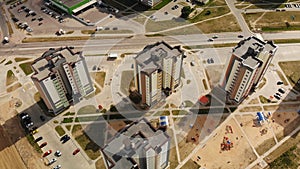 New residential apartment buildings in Belarus. Aerial view.