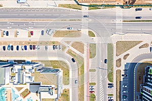 New residential area. aerial view of downtown intersection