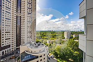 New residential areas of Moscow with multi-storey buildings and streets