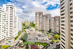 New residential areas of Moscow with multi-storey buildings and streets