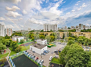 New residential areas of Moscow with multi-storey buildings and streets