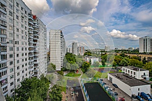 New residential areas of Moscow with multi-storey buildings and streets